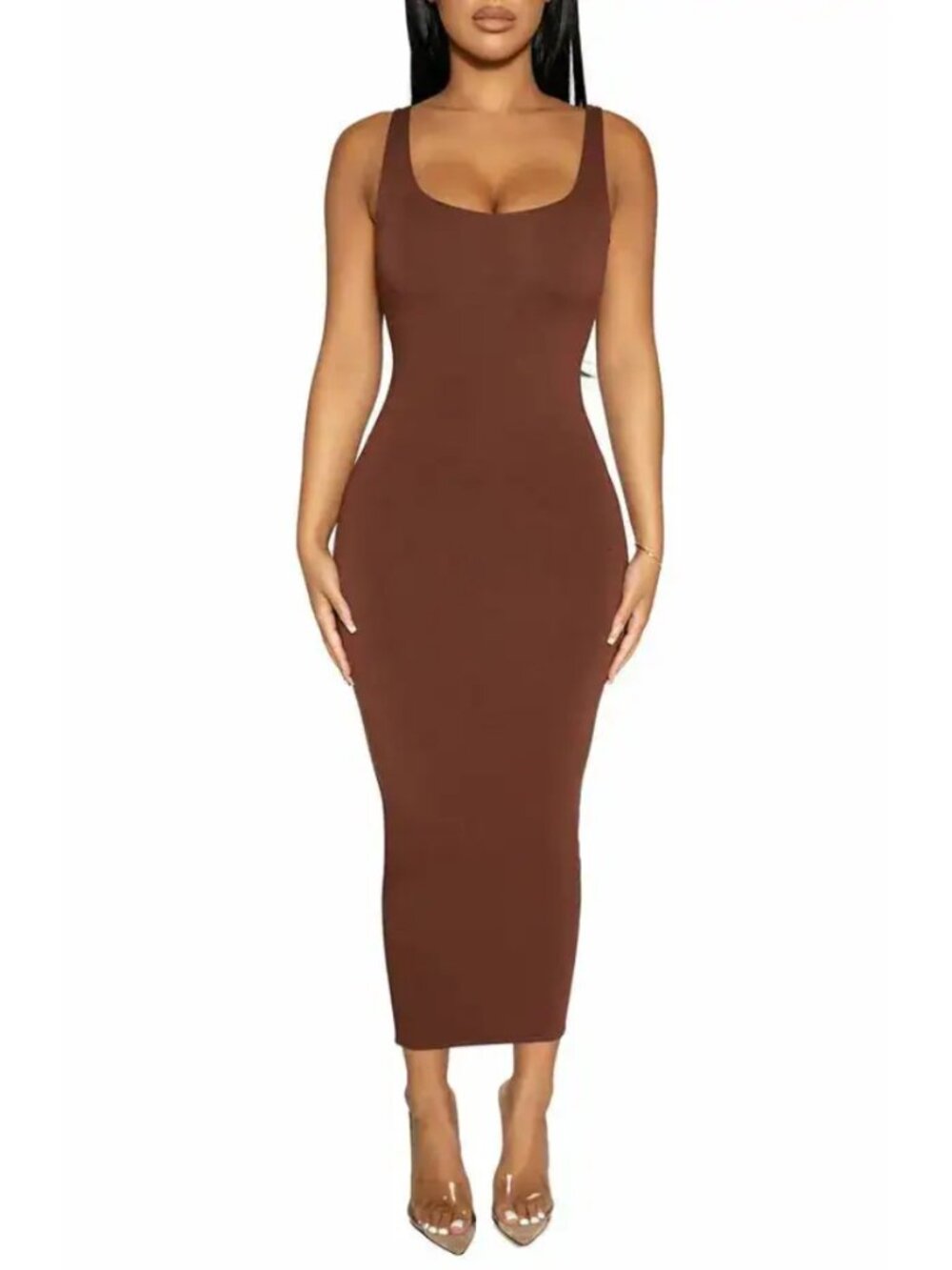 Naked Wardrobe x Momma Malika NW Hourglass Midi Dress Chocolate Bodycon 2X NWT